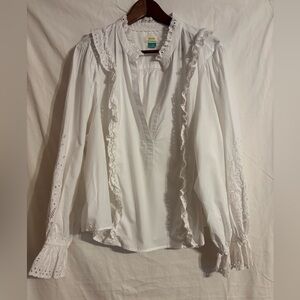 Anthropology soft 100% cotton white long sleeve eyelet embroidered v-neck top